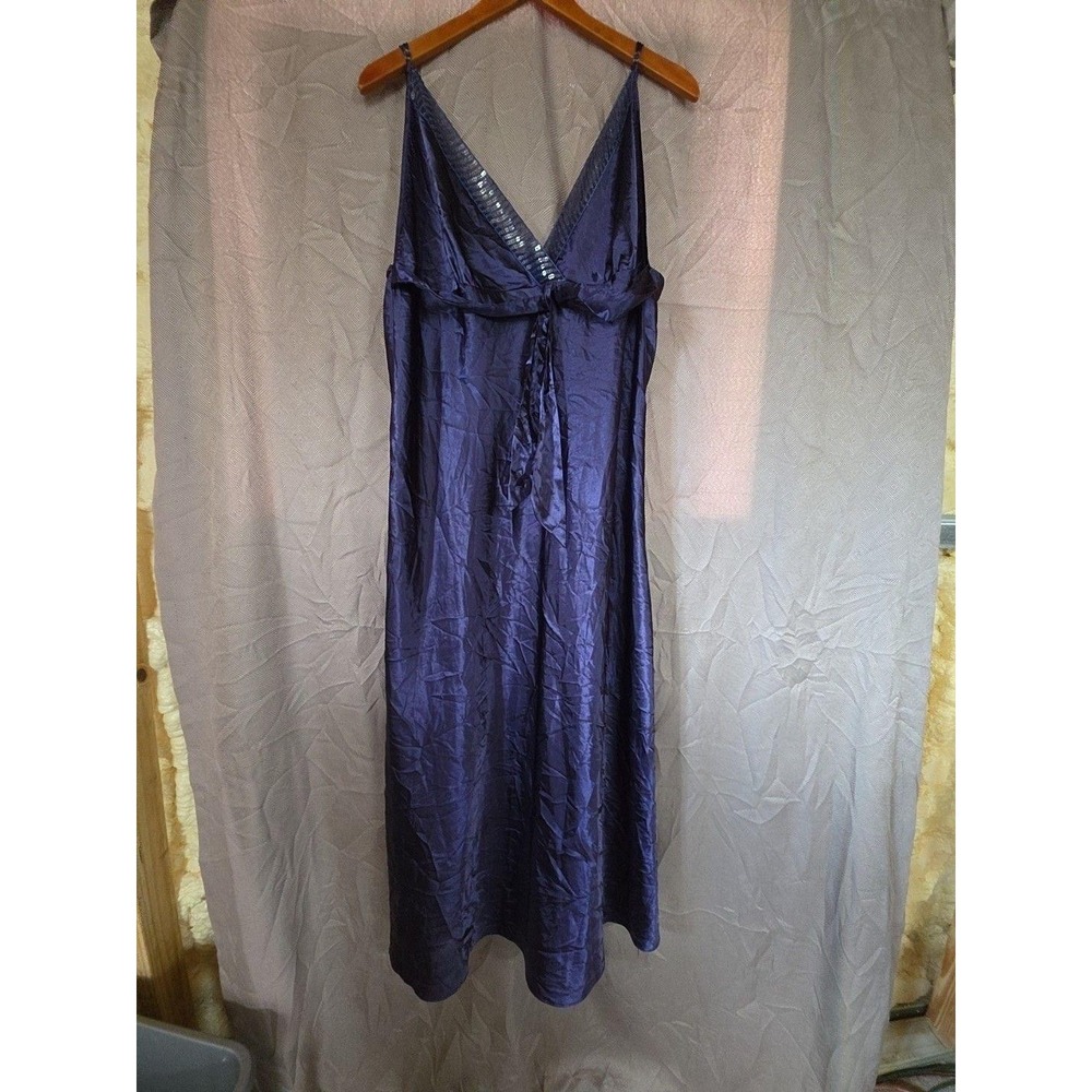 Shadowline Sleep Gown Womens 2X Purple Satin Sleeveless Belted Chemise Nightgown